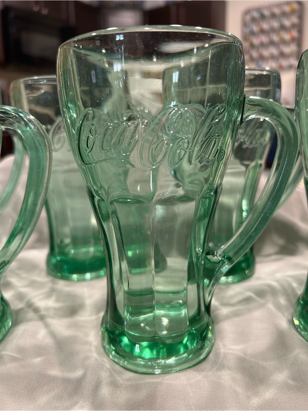 Vintage-Style Green Coca Cola Embossed Glass Mug - Set-Ready Beverage Glass